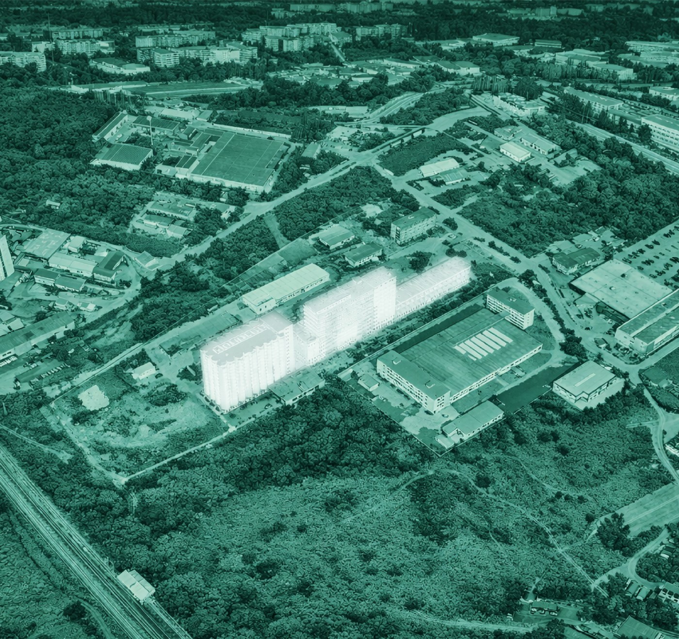 Aerial view of an urban area selected for digital modelling