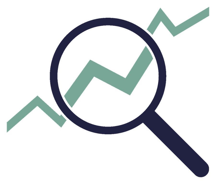 Illustration of a magnifying glass and a rising indicator representing data-driven decision-making